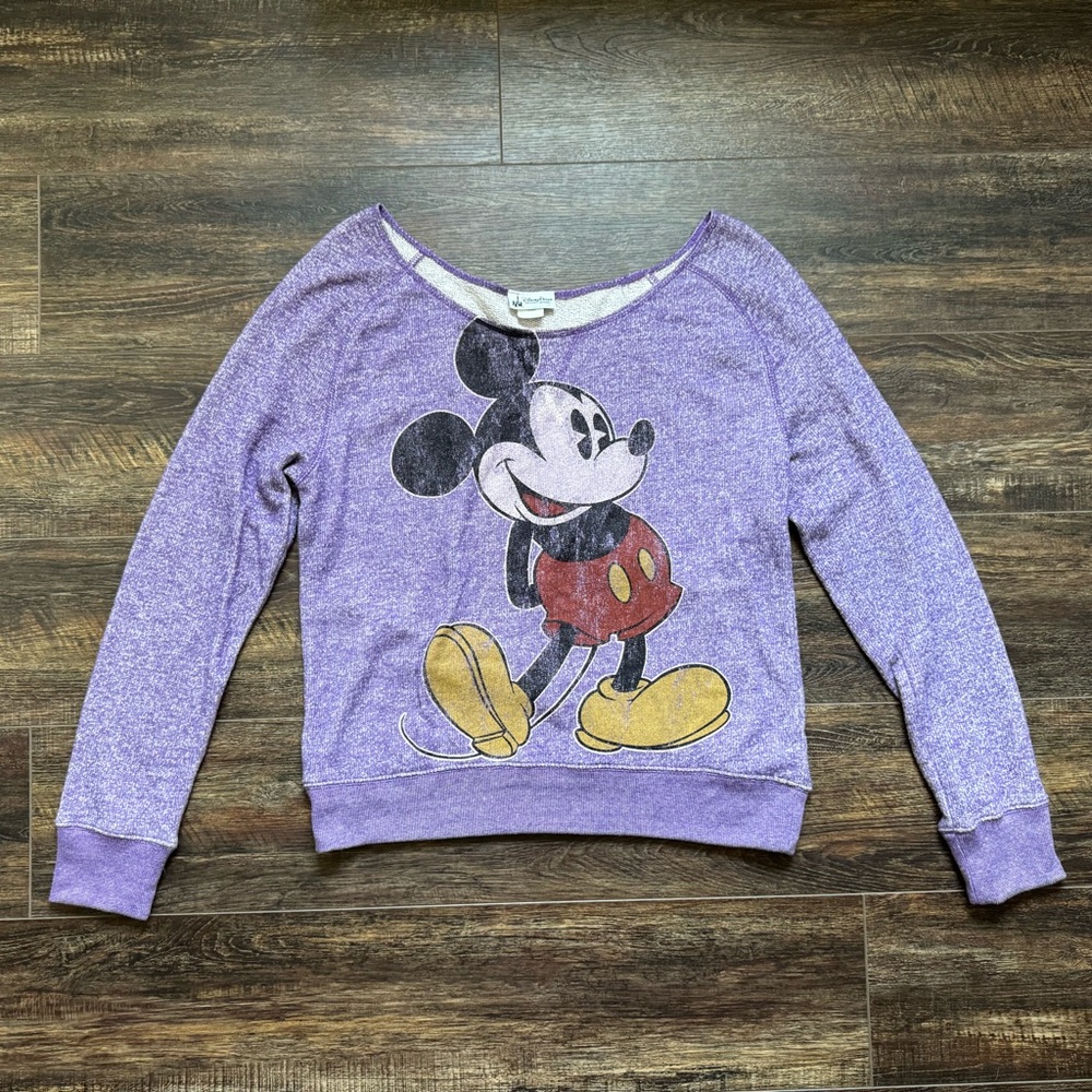 Disney Parks Purple Mickey Mouse Crew Neck Sweater Off Shoulder Xl